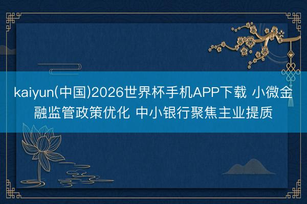 kaiyun(中国)2026世界杯手机APP下载 小微金融监管政策优化 中小银行聚焦主业提质