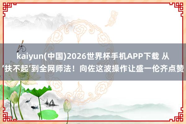 kaiyun(中国)2026世界杯手机APP下载 从‘扶不起’到全网师法！向佐这波操作让盛一伦齐点赞